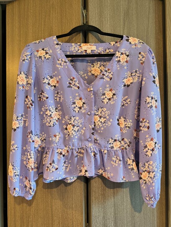 Candie's Tops - Candie's Purple Pink Long Sleeved V-Neck Button-Down Blouse Office Cottagecore